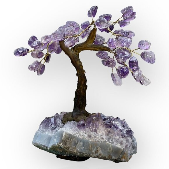 Amethyst Bonsai Crystal Tree Of Life Geode Base Gemstone Chakra Tree 7" Tall (E) - Picture 3 of 16